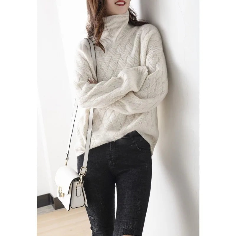 Ludovica | Maglione Dolcevita Donna Oversize Trecce Invernale