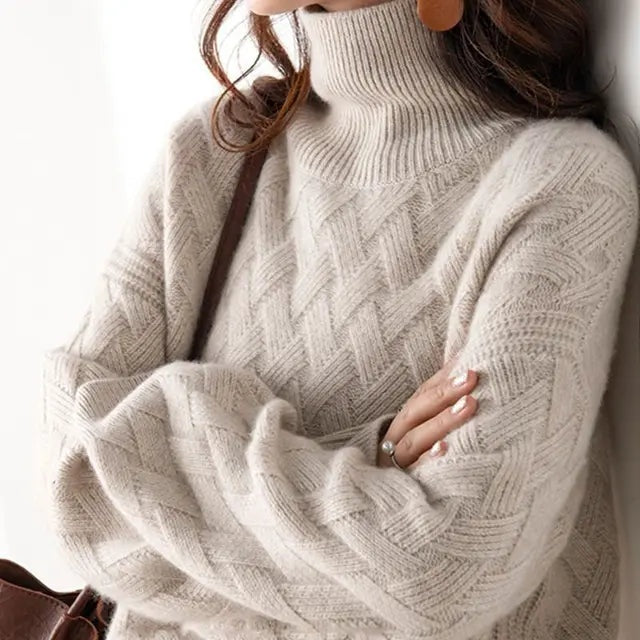 Ludovica | Maglione Dolcevita Donna Oversize Trecce Invernale