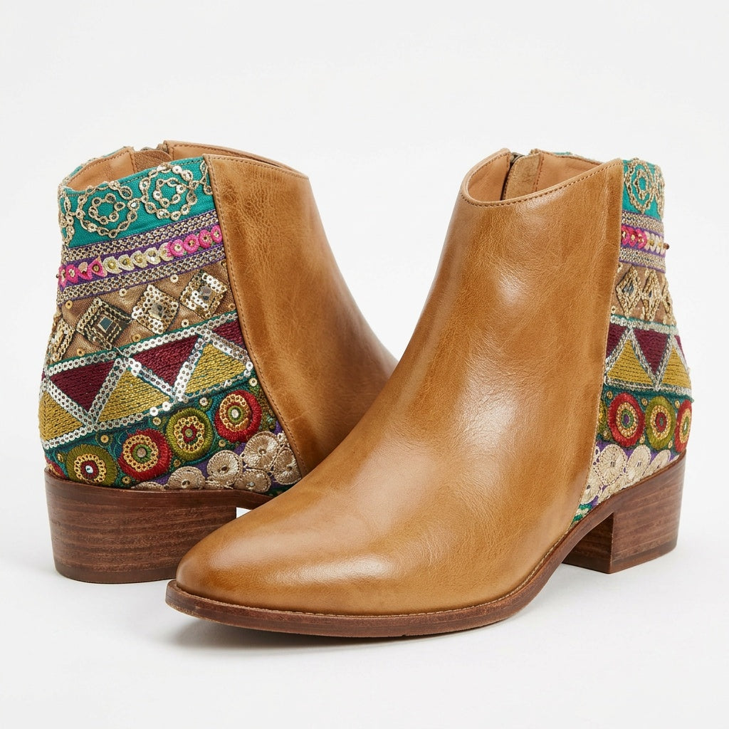 Manuela | Tronchetti Scarpe Donna Stivaletti Bassi Ricamati
