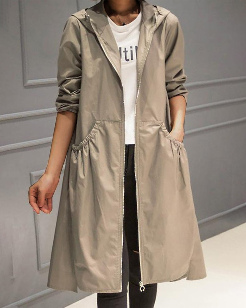 Marta | Impermeabile Donna Lungo con Cappuccio Zip