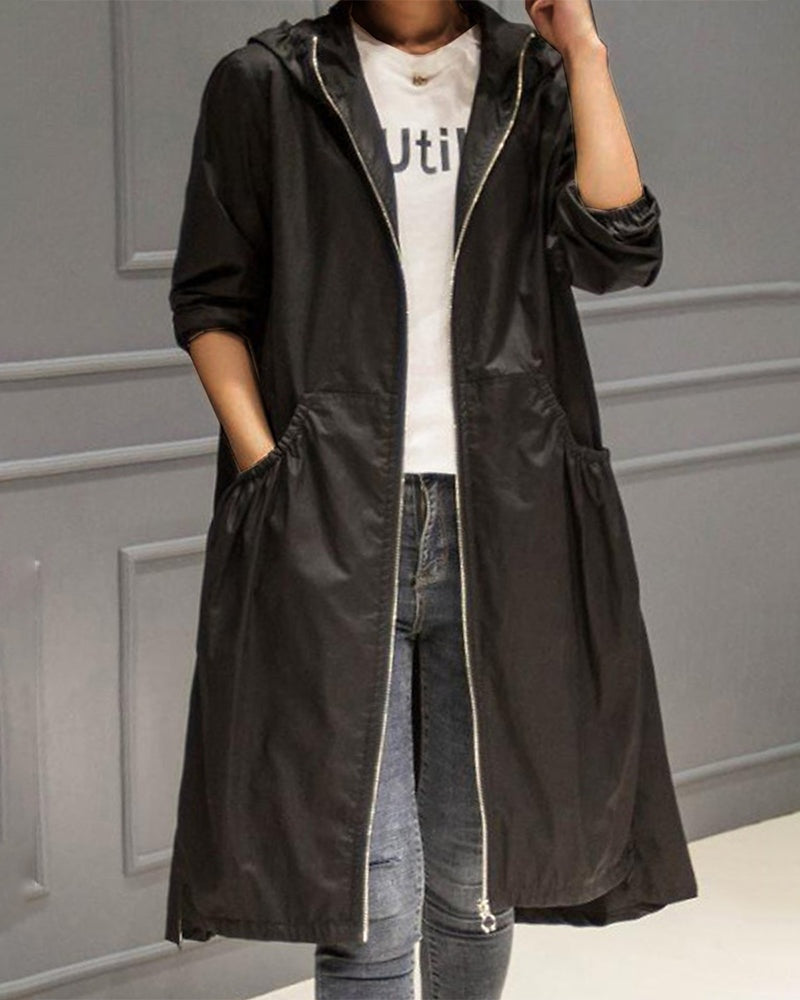 Marta | Impermeabile Donna Lungo con Cappuccio Zip
