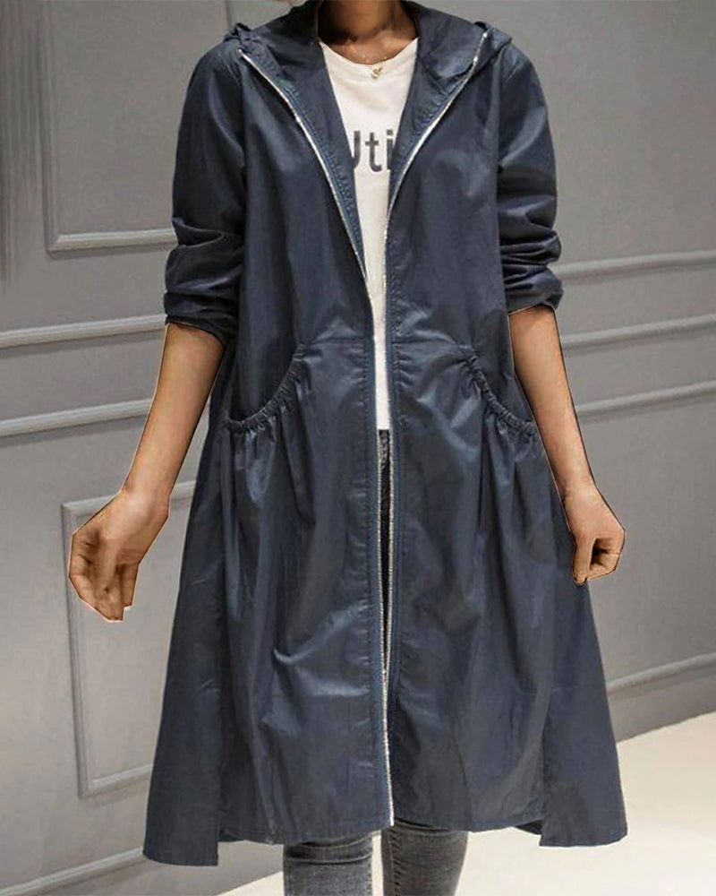 Marta | Impermeabile Donna Lungo con Cappuccio Zip