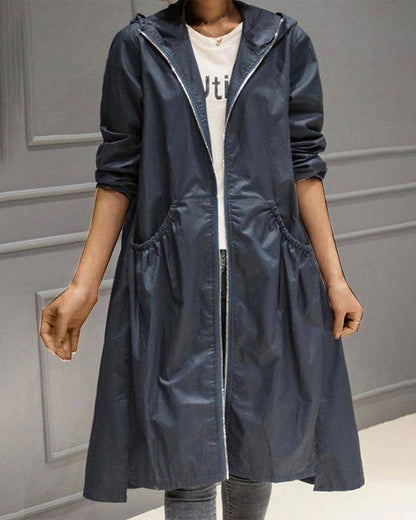 Marta | Impermeabile Donna Lungo con Cappuccio Zip