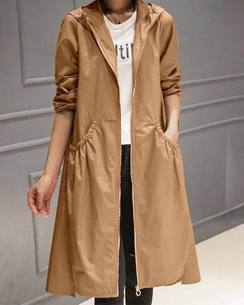 Marta | Impermeabile Donna Lungo con Cappuccio Zip