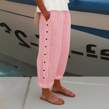 Marta | Pantaloni Cropped Donna a Righe con Dettaglio Bottoni