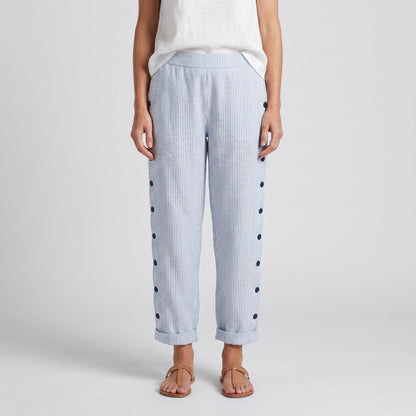 Marta | Pantaloni Cropped Donna a Righe con Dettaglio Bottoni
