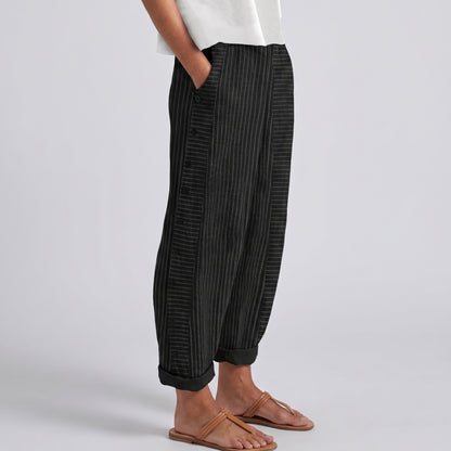 Marta | Pantaloni Cropped Donna a Righe con Dettaglio Bottoni