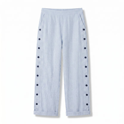 Marta | Pantaloni Cropped Donna a Righe con Dettaglio Bottoni