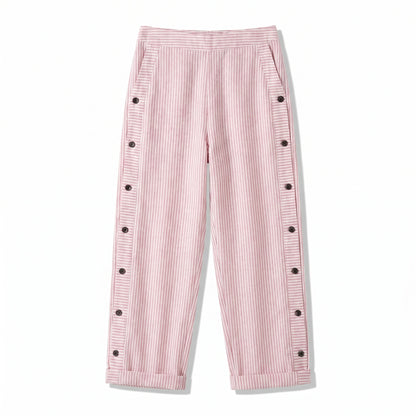 Marta | Pantaloni Cropped Donna a Righe con Dettaglio Bottoni