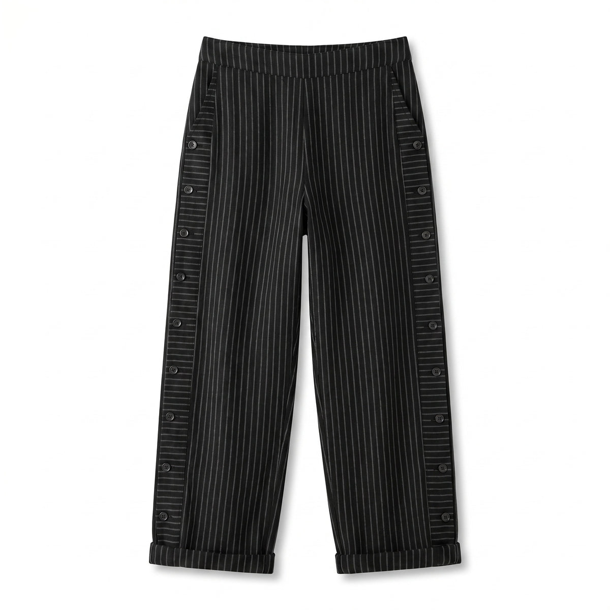 Marta | Pantaloni Cropped Donna a Righe con Dettaglio Bottoni