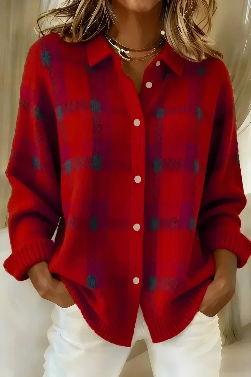 Martina | Cardigan a Quadri in Maglia Donna Bottoni Maglioni Particolari