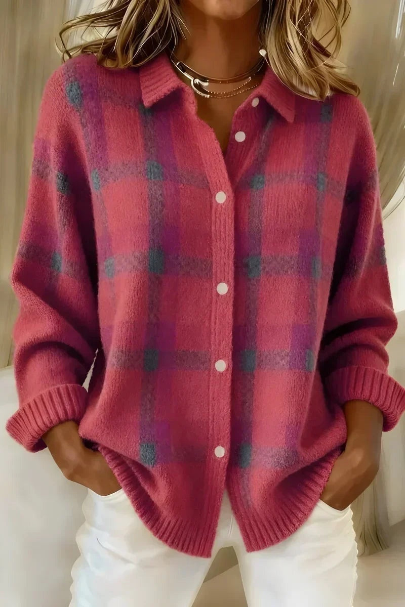 Martina | Cardigan a Quadri in Maglia Donna Bottoni Maglioni Particolari