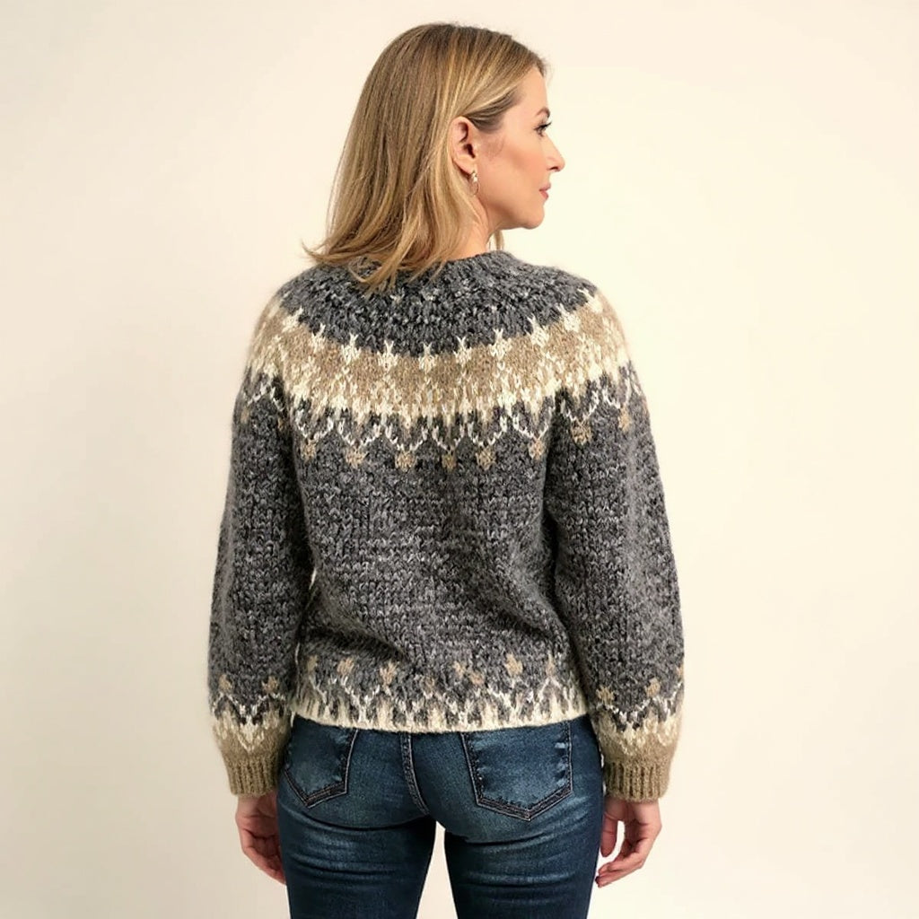 Martina | Maglione di Lana Donna Jacquard Nordico Collo Rotondo
