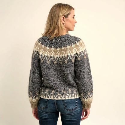 Martina | Maglione di Lana Donna Jacquard Nordico Collo Rotondo