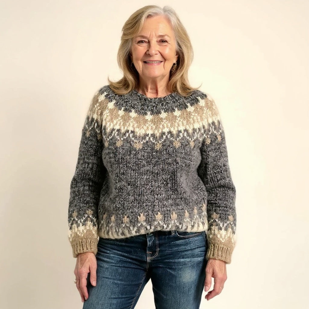 Martina | Maglione di Lana Donna Jacquard Nordico Collo Rotondo