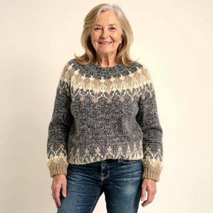 Martina | Maglione di Lana Donna Jacquard Nordico Collo Rotondo