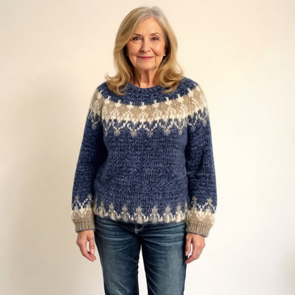 Martina | Maglione di Lana Donna Jacquard Nordico Collo Rotondo
