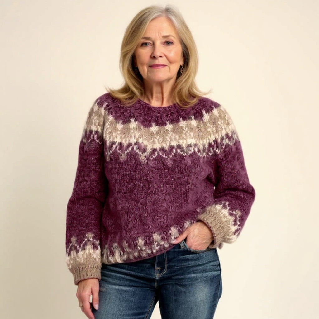 Martina | Maglione di Lana Donna Jacquard Nordico Collo Rotondo