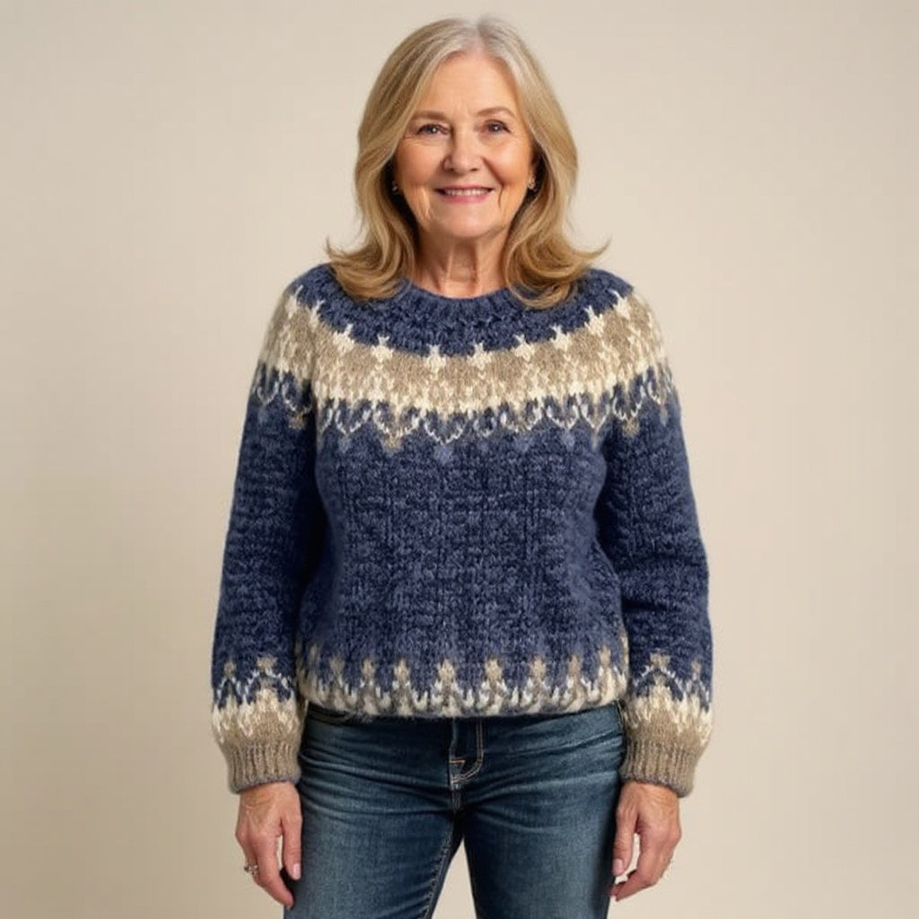 Martina | Maglione di Lana Donna Jacquard Nordico Collo Rotondo