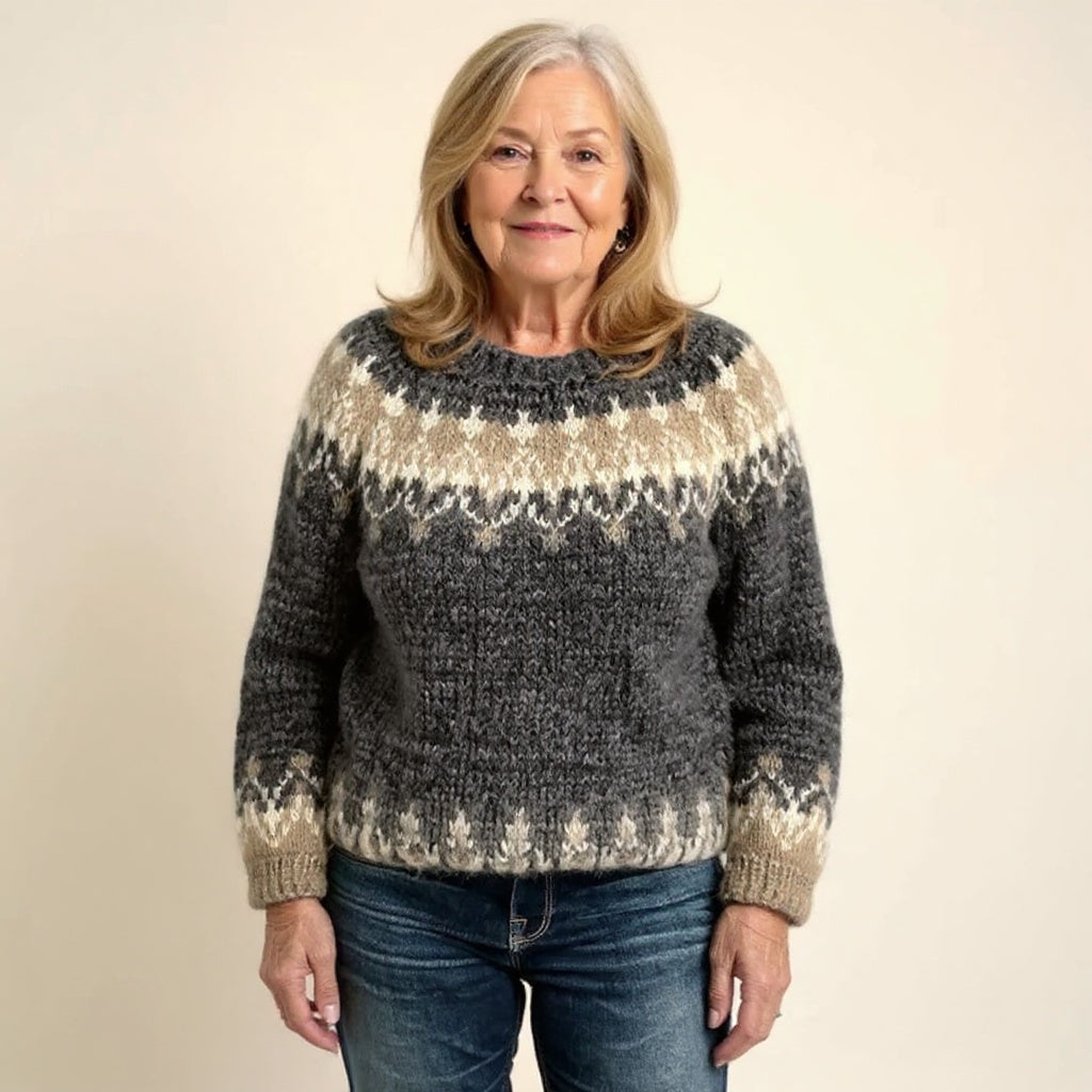 Martina | Maglione di Lana Donna Jacquard Nordico Collo Rotondo