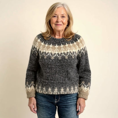 Martina | Maglione di Lana Donna Jacquard Nordico Collo Rotondo