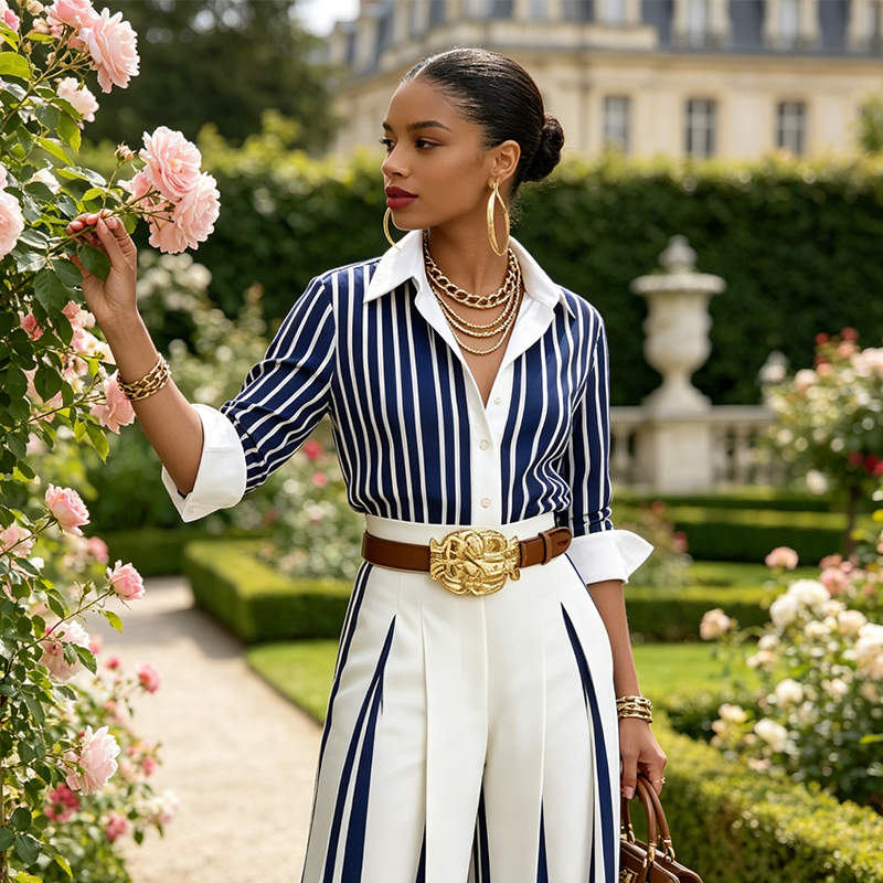 Matilde | Completo Donna a Righe Camicia e Pantaloni Palazzo
