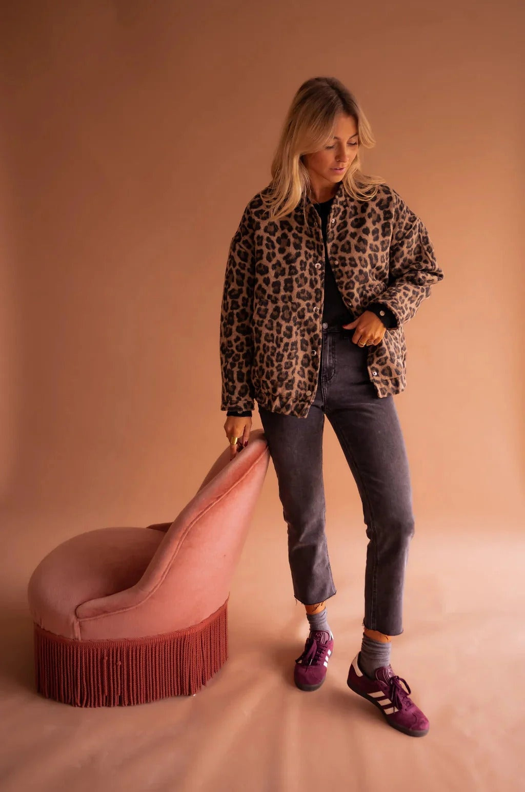Matilde | Giacca Bomber Donna Stampa Animalier Bottoni a Pressione