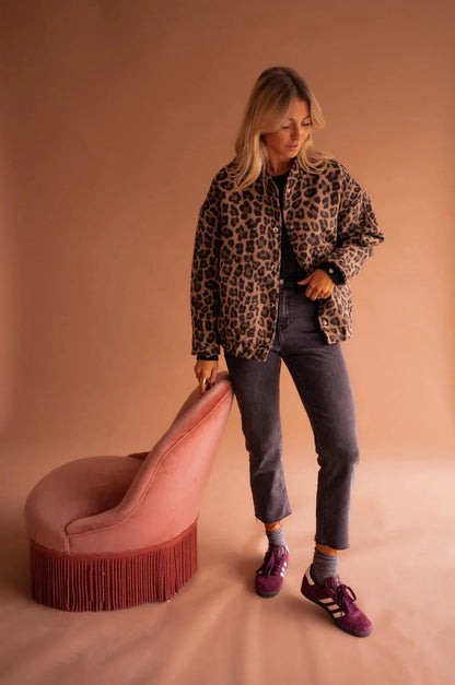 Matilde | Giacca Bomber Donna Stampa Animalier Bottoni a Pressione