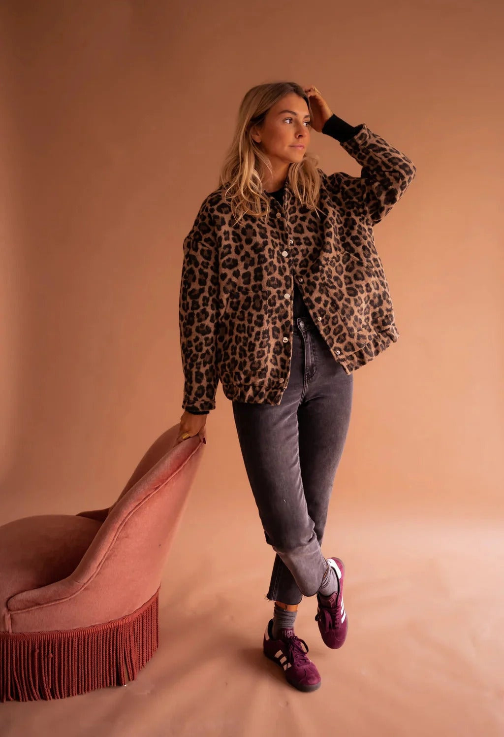 Matilde | Giacca Bomber Donna Stampa Animalier Bottoni a Pressione