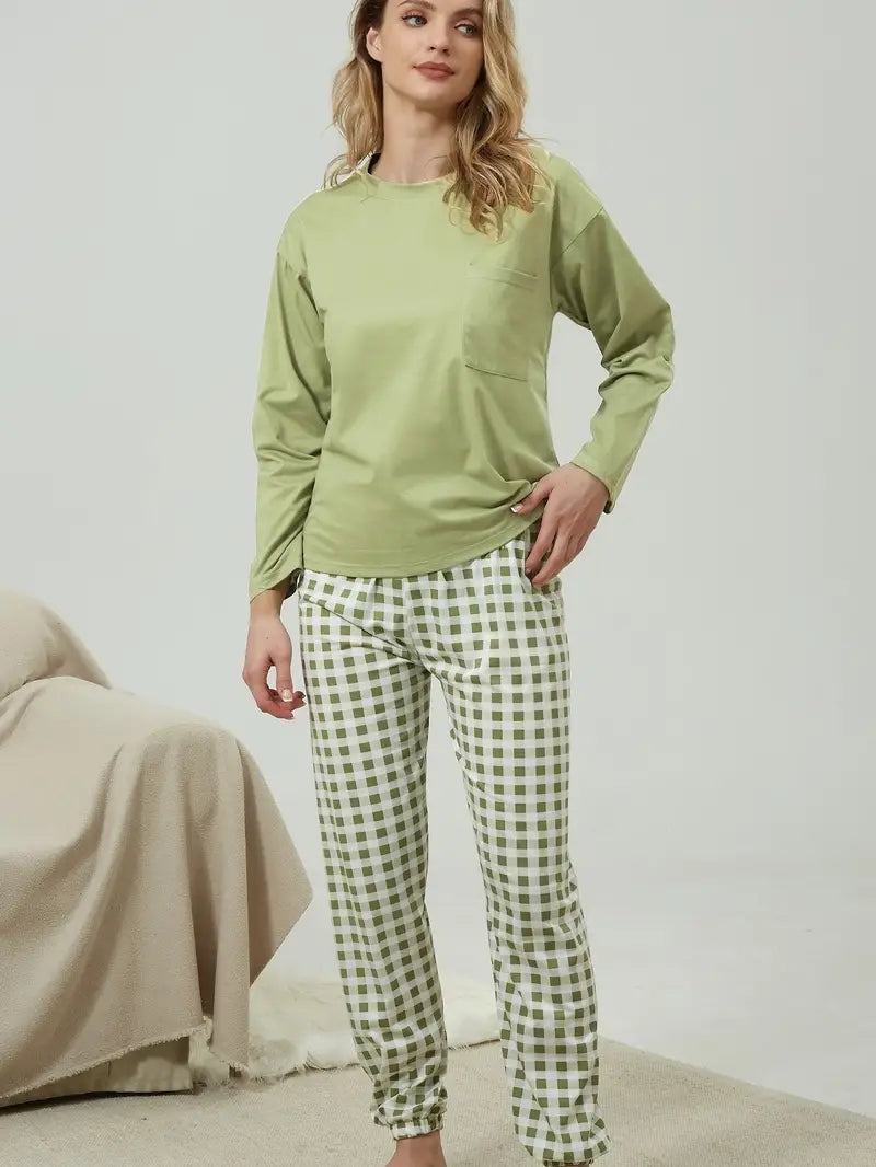 Matteo | Pigiama di Cotone Donna Manica Lunga Pantaloni a Quadri