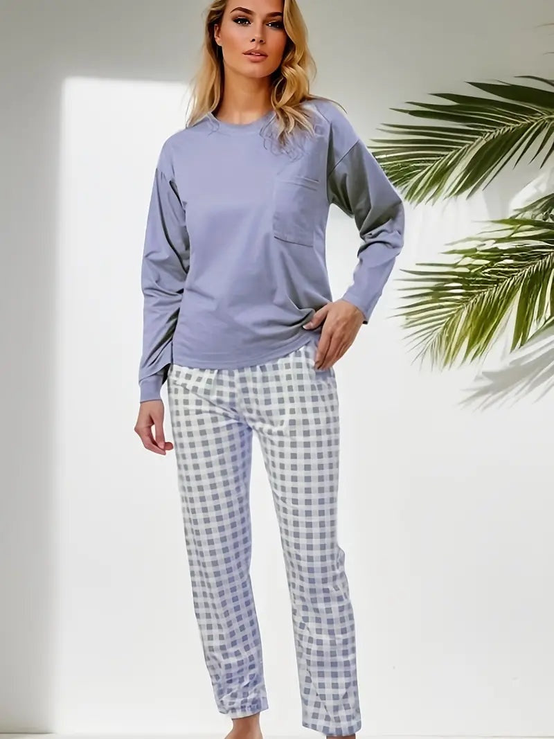 Matteo | Pigiama di Cotone Donna Manica Lunga Pantaloni a Quadri