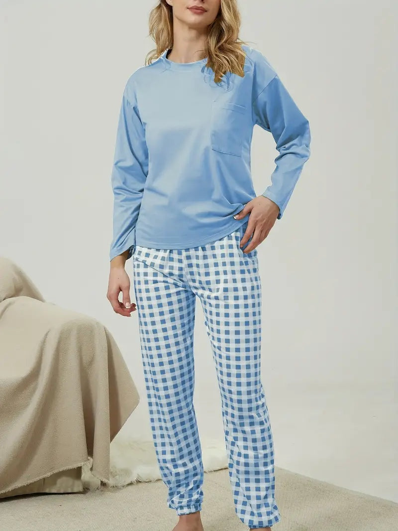 Matteo | Pigiama di Cotone Donna Manica Lunga Pantaloni a Quadri