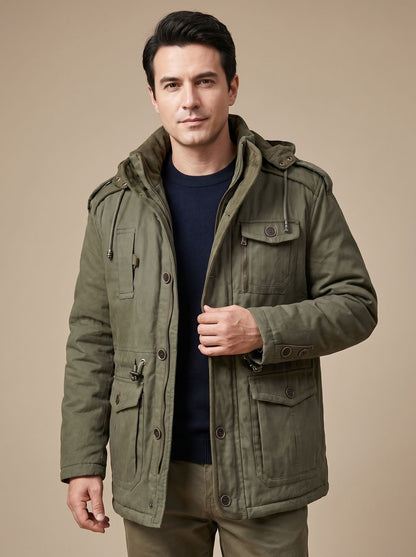 Nicola | Parka Uomo con Cappuccio Impermeabile Tasche Multitasche