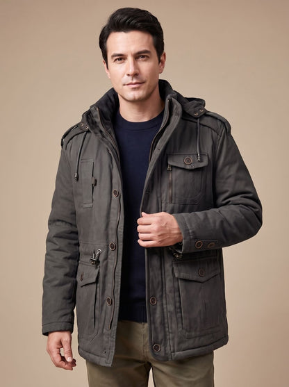 Nicola | Parka Uomo con Cappuccio Impermeabile Tasche Multitasche