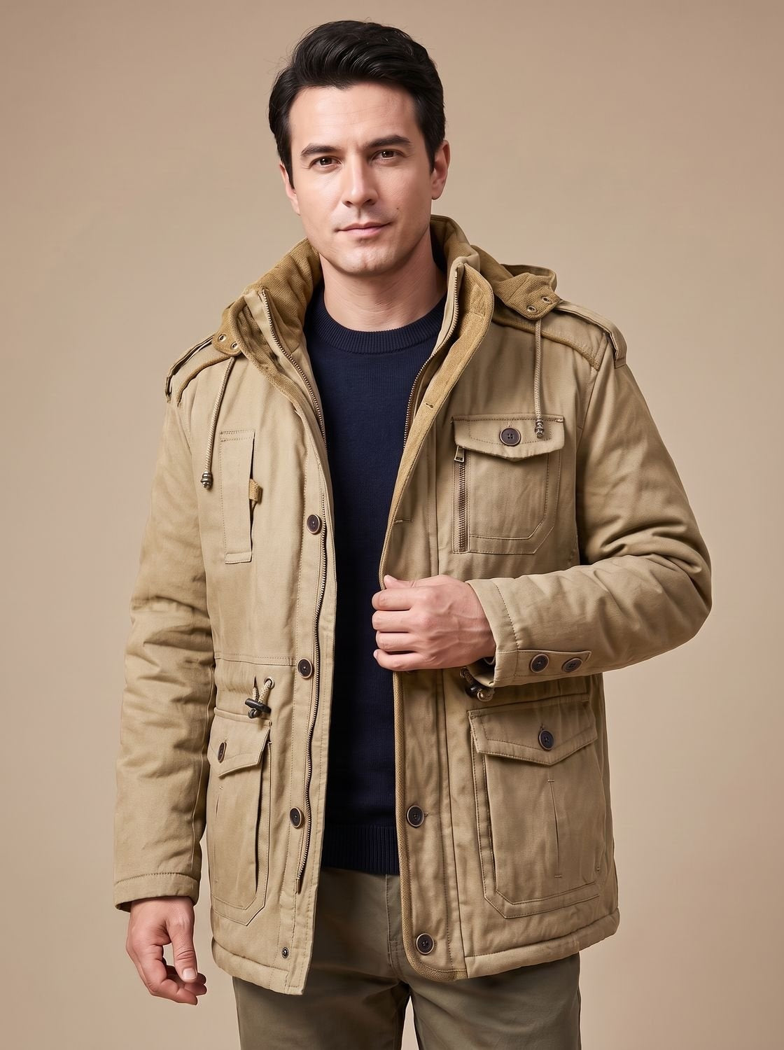 Nicola | Parka Uomo con Cappuccio Impermeabile Tasche Multitasche