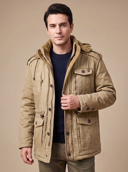 Nicola | Parka Uomo con Cappuccio Impermeabile Tasche Multitasche