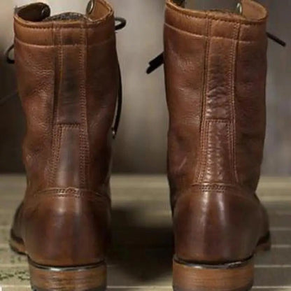 Noemi | Anfibi di Pelle Donna Stringati con Risvolto