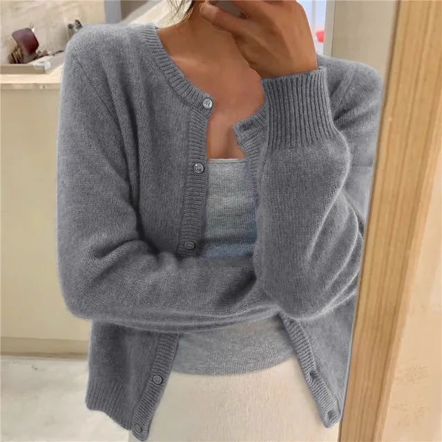 Noemi | Cardigan Donna Maglia Morbida Collo Rotondo Chiusura Bottoni
