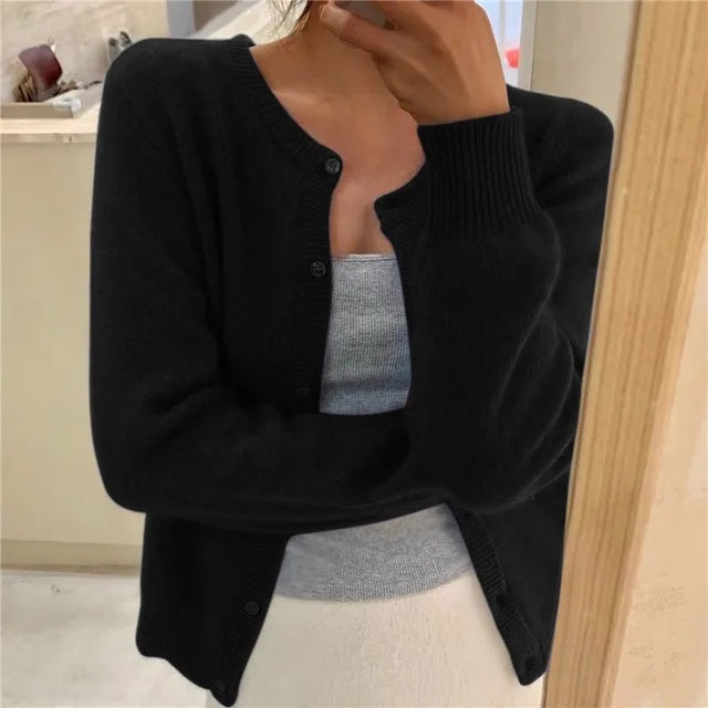 Noemi | Cardigan Donna Maglia Morbida Collo Rotondo Chiusura Bottoni