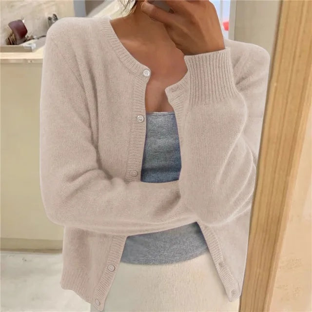 Noemi | Cardigan Donna Maglia Morbida Collo Rotondo Chiusura Bottoni
