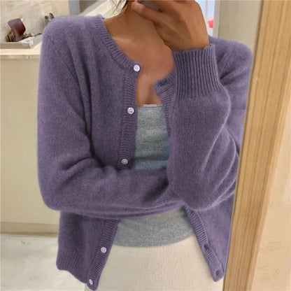 Noemi | Cardigan Donna Maglia Morbida Collo Rotondo Chiusura Bottoni