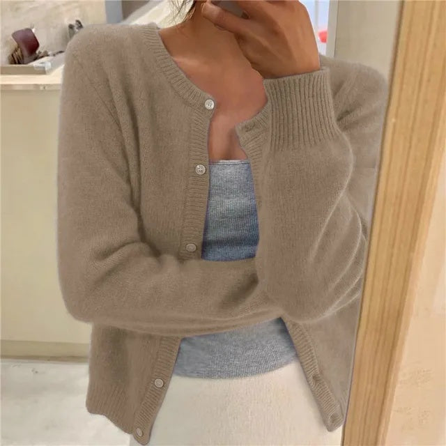 Noemi | Cardigan Donna Maglia Morbida Collo Rotondo Chiusura Bottoni