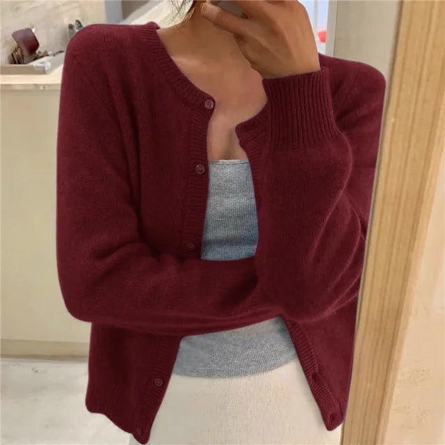 Noemi | Cardigan Donna Maglia Morbida Collo Rotondo Chiusura Bottoni