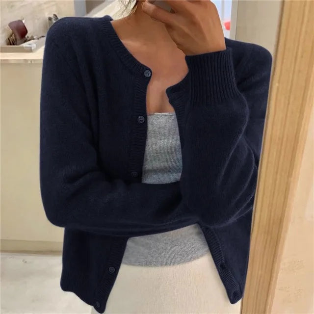Noemi | Cardigan Donna Maglia Morbida Collo Rotondo Chiusura Bottoni