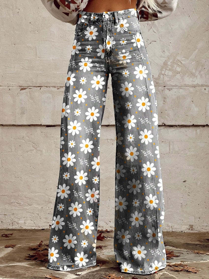 Pantaloni a Zampa di Elefante Donna Vita Alta Stampati