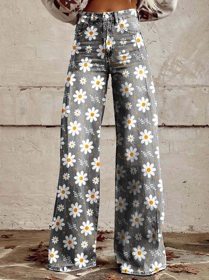 Pantaloni a Zampa di Elefante Donna Vita Alta Stampati