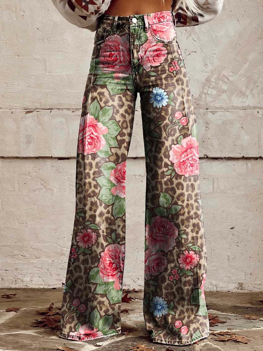 Pantaloni a Zampa di Elefante Donna Vita Alta Stampati