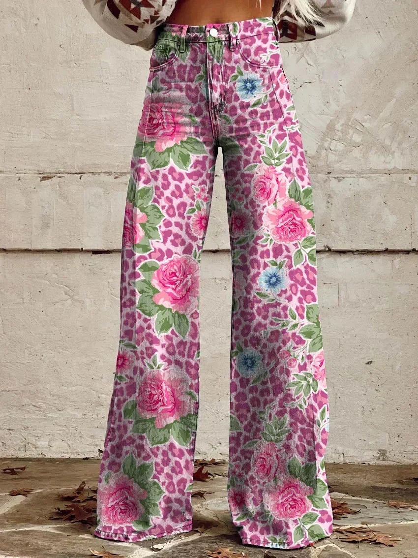 Pantaloni a Zampa di Elefante Donna Vita Alta Stampati