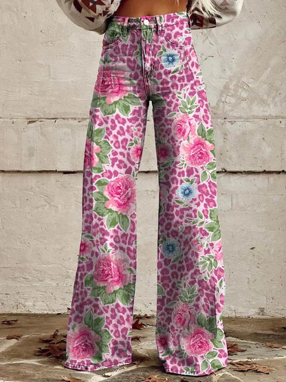 Pantaloni a Zampa di Elefante Donna Vita Alta Stampati
