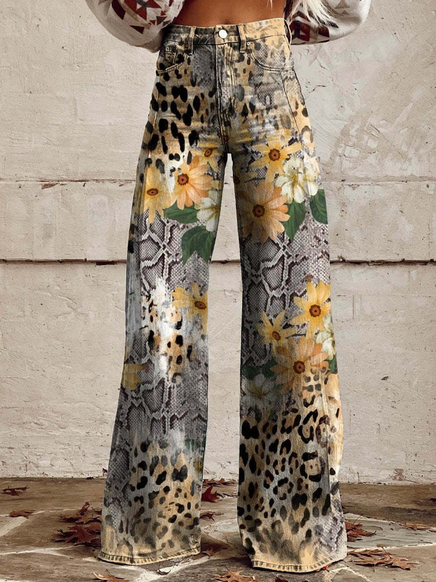 Pantaloni a Zampa di Elefante Donna Vita Alta Stampati